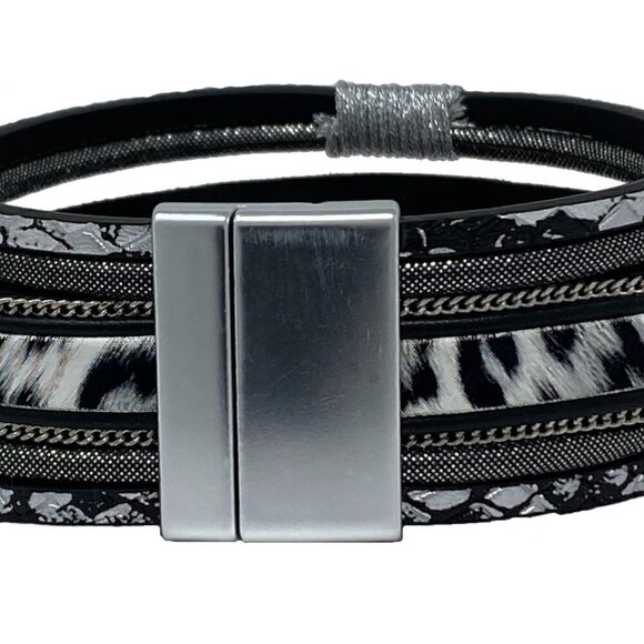 Gray & Silvertone Wild Stripe Multi-Strap Hinge Bangle - Picture 1 of 3